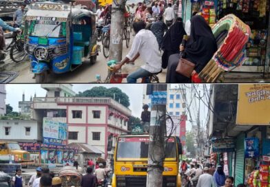 চাঁদপুর শহরে বিদ্যুতের খুঁটি ঘিরে ভয়াবহ যানজট, দুর্ভোগে জনসাধারণ