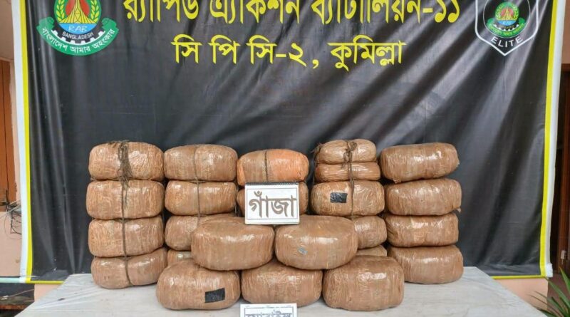 কুমিল্লায় র‍্যাব-১১-এর অভিযানে ১০০ কেজি গাঁজাসহ দুই মাদক কারবারি গ্রেপ্তার