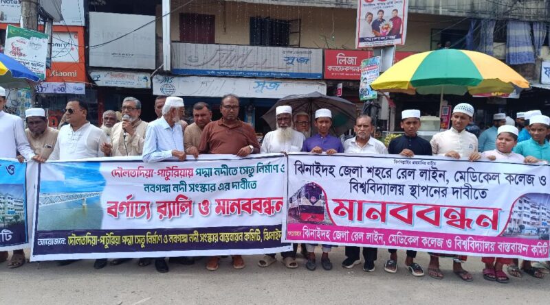 ঝিনাইদহে রেললাইন ও মেডিকেল কলেজ স্থাপনের দাবিতে মানববন্ধন ঝিনাইদহে রেললাইন ও মেডিকেল কলেজ স্থাপনের দাবিতে মানববন্ধন